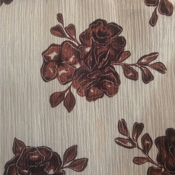 Princess Polly Floral Tie-Waist Sheer Peplum Top Size 4 Cream Brown - Picture 7 of 10